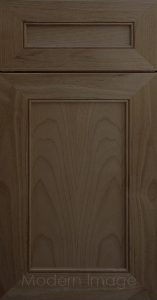 Highland Beachwood-stained Shaker kitchen cabinet door with wide rails and a flat center panel.
